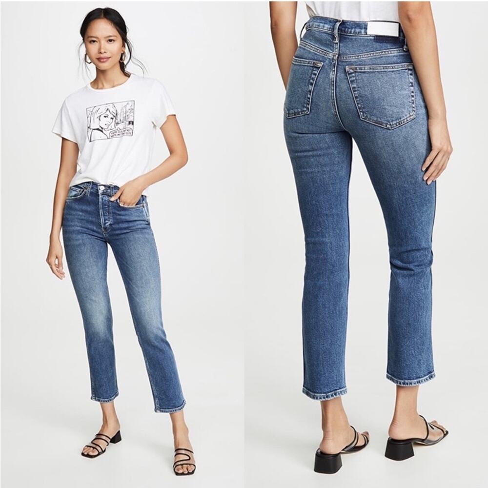 Re/Done Cigarette High Rise Slim Ankle Length Denim Jeans Retro Stone Size 30